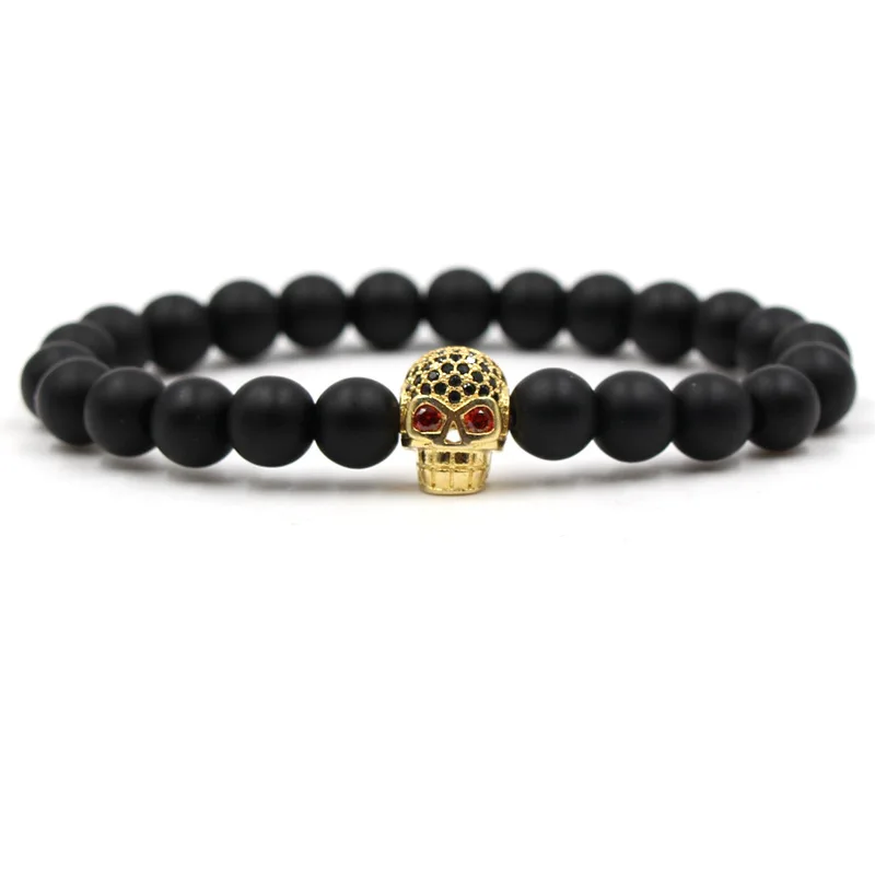 fashion Men's Natural Stone Bracelets set couple Volcanic stone skull beads lucky Bracelets&bangles Jewelry for men gift - Окраска металла: ZT376-1