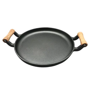 

Wooden handle binaural cast iron frying pan frying pan thickened glutinous rice uncoated pancake pan non-stick pancake pan