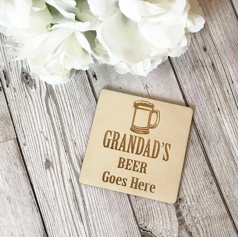 Деревянные подставки Grandad, декор ко дню рождения, натуральное дерево DIY лазерная резка Coaster, бирдекели, подарок на день отца
