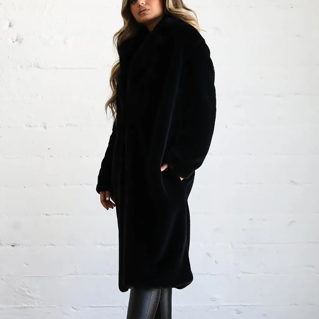 Горячее женское зимнее теплое пальто женская элегантная куртка теплая куртка из искусственного меха однотонная верхняя одежда с отложным воротником пальто#919