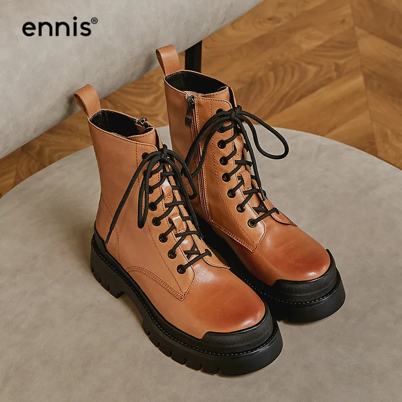 Женские ботильоны на платформе ENNIS коричневые красные из натуральной кожи