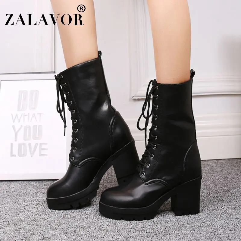 

ZALAVOR Cross Strap Women Ankle Boots Simple Solid Color Platform Thick Heels Shoes Daily Leisure Women Footwear Size 34-43
