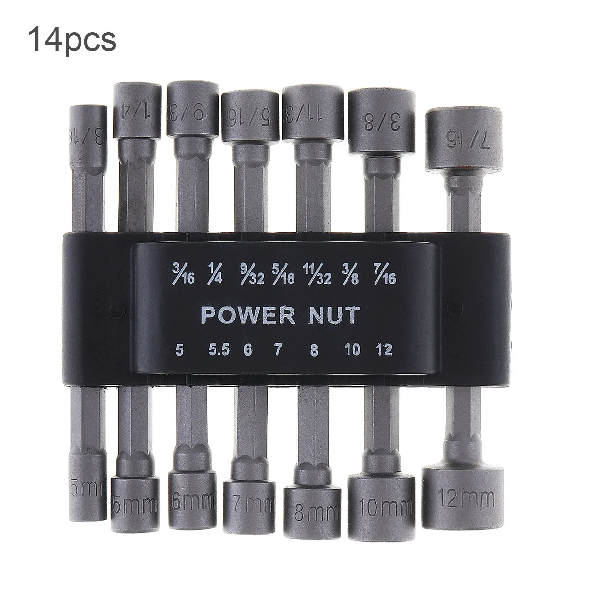 

14pcs/set Power Nut Driver Bit Set 1/4 Inch Hex Shank Metric SAE Standard Screwdriver Socket Set