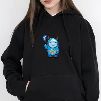 

Winter Harajuku Women Kawaii Monster Pullover Hoodie Sweatshirt Hello Female Streetwear Coat Graphics Sweatshirt Poleron Mujer