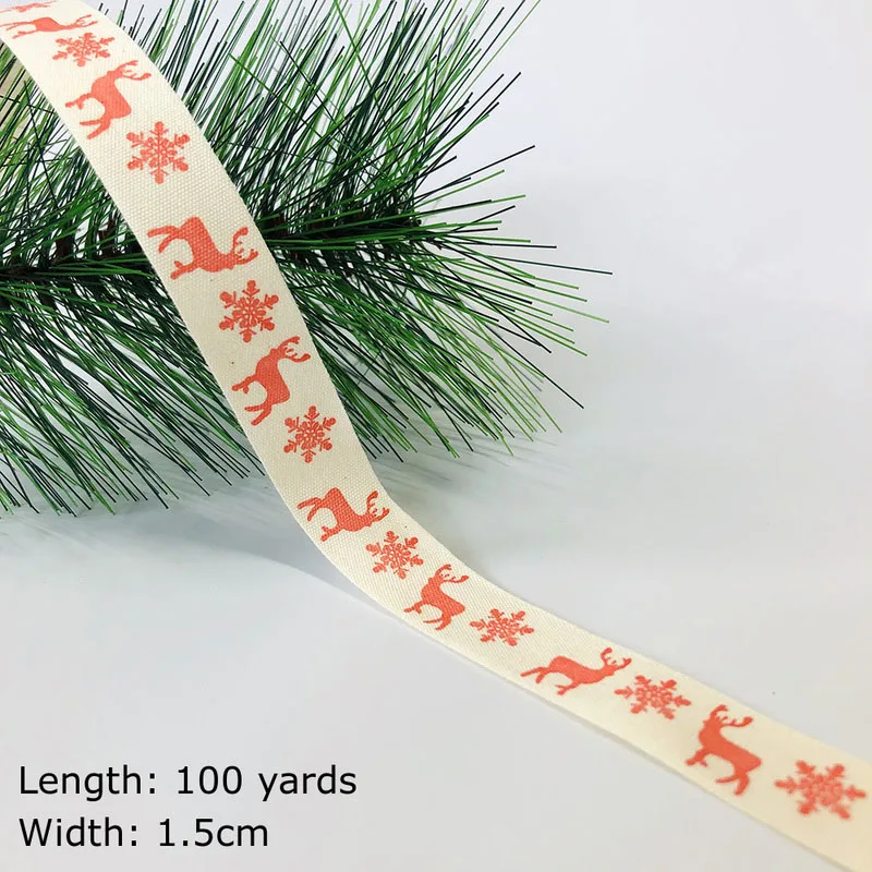 100 Yards 100 ярдов напечатанные хлопковые ленты Merry Christmas 15 мм DIY швейная подарочная упаковка хлопчатобумажная лента Новогодняя лента - Цвет: 100 Yards