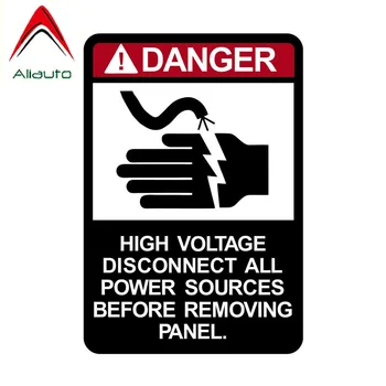 

Aliauto Warning Retro-reflective Car Sticker Cartoon Danger High Voltage Disconnect All Power Sources Decoration Decals,12cm*8cm