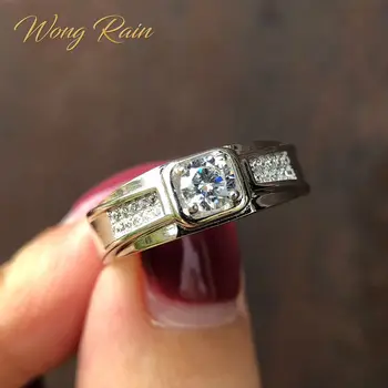 

Wong Rain 100% 925 Sterling Silver Created Moissanite Gemstone Wedding Engagement Unisex Men Women Ring Fine Jewelry Wholesale