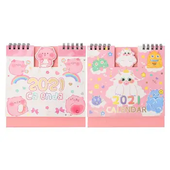 

2 Pcs Cartoon Self-Standing Desktop Calendars Meaningful Coil Calendars For 2021 New Year Gift