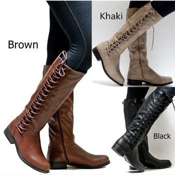 

Rome Style Mid-calf Boots Women Winter Shoes Pu Leather Gothic Military Boots Women Winter 2019 Long Boots Lady Fashion Booties