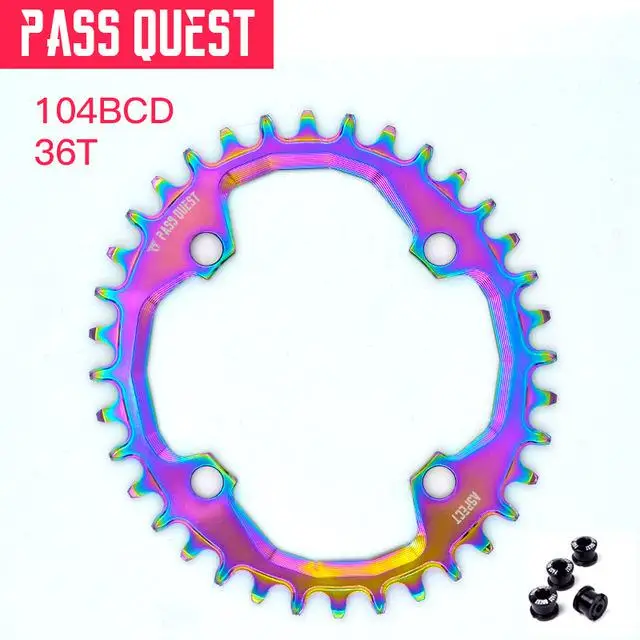 Пасс QUEST 104BCD MTB овальная титановая покрытая узкая широкая цепь 34 T-48 T велосипедная Звездочка для велосипеда/цепное колесо deore Crankset - Цвет: 36T