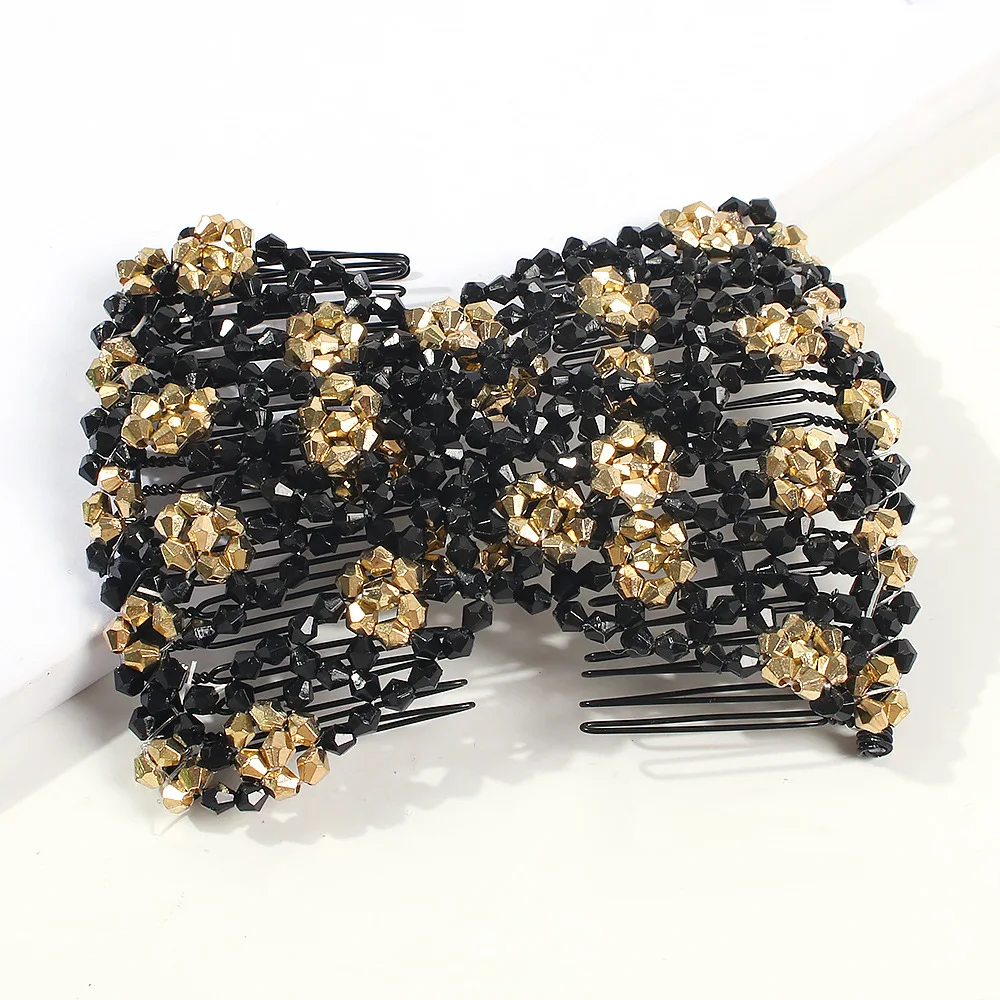Fashion Elastic Magic Hair Combs Women Beaded Flower Double Elastic