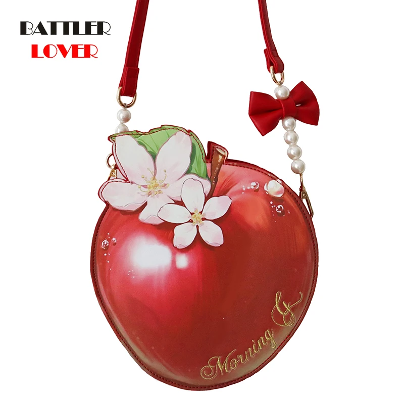 Girls Womens Lolita Sweet Apple Shaped Flowers Handbag Makeup Shoulder Messenger Satchel Purse Bags Bowknot Pearls New 2021