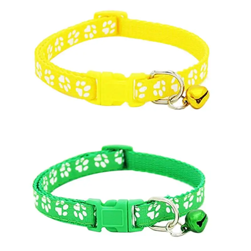 2 Pack Adjustable Cat Collar with Bell, Fashion Paw Print Design Pet