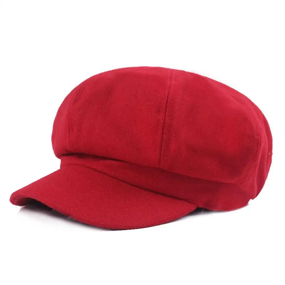 Red Hat Женские вязаные береты из смесового хлопка, зимние осенние Восьмиугольные береты, Стильные Шапки художника, художника, газетчика, Черные Серые береты, шапки - Цвет: Red Hat