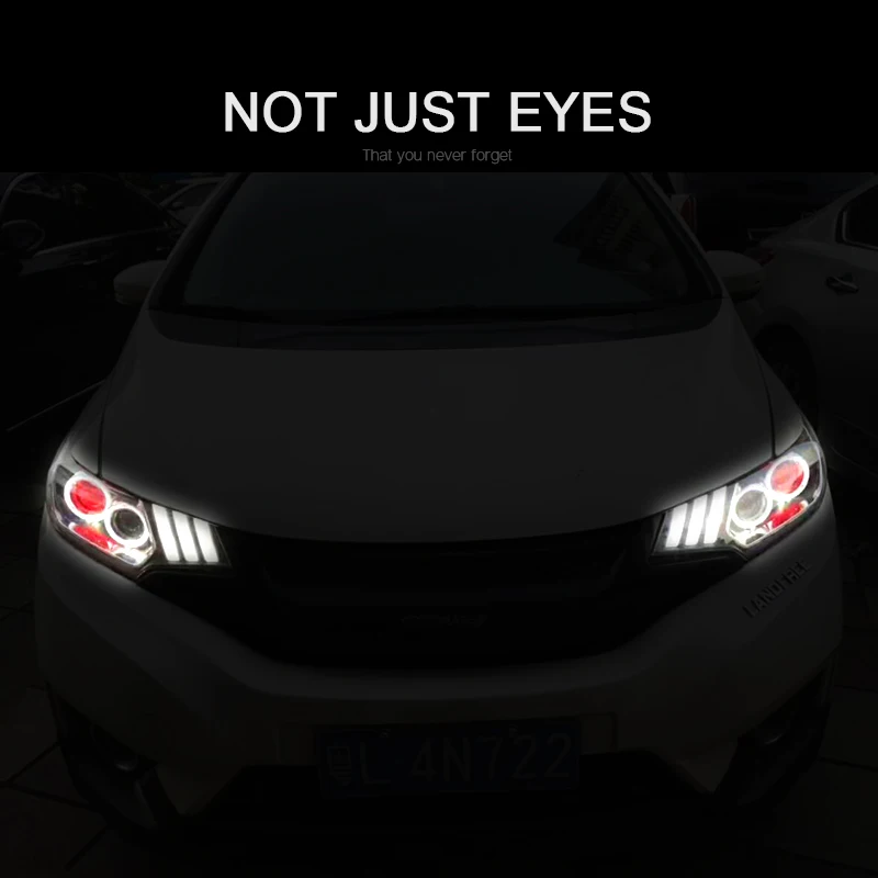 CNSUNNYLIGHT For Honda FitJAZZ 2014-2017 Car Headlights Assembly Case With LED Demon Eyes DRL Turn Signal Lights Projector Lens (6)