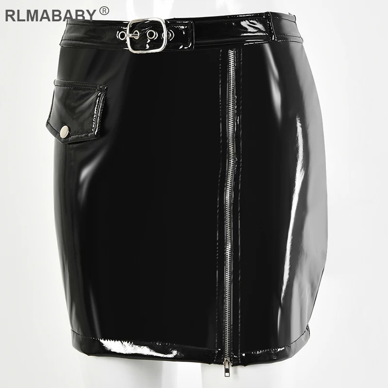 Fashion Autumn Winter PU Leather Skirts Sexy Women High Waist Skirts Slim Clubwear Zipper Skirt Casual Red Pocket Female Skirts