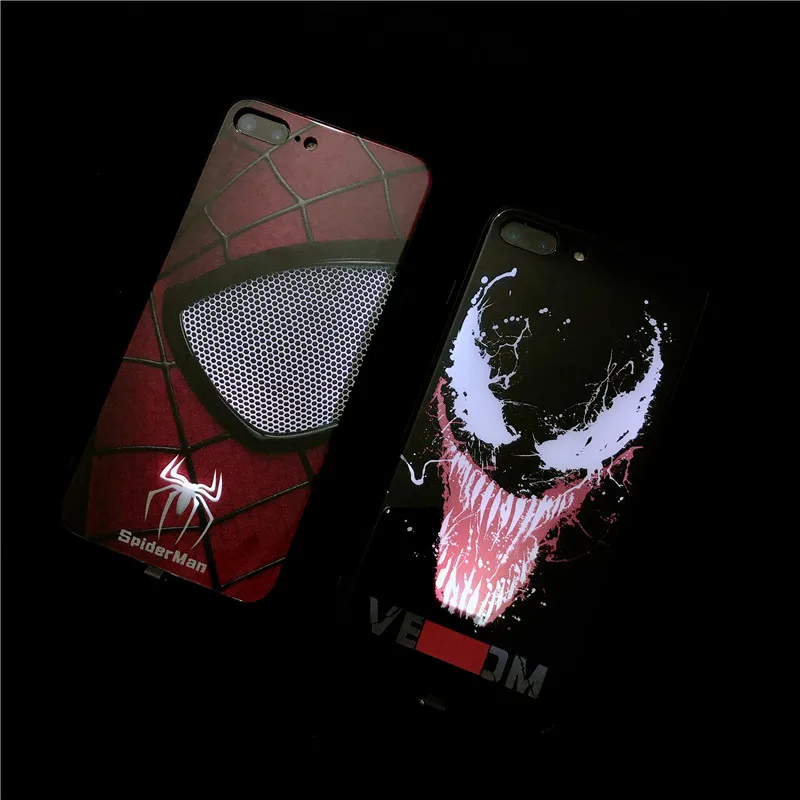 

Spiderman Venom Call Light Case For iPhone 8 7 6 6S Plus X LED Cases Tempered Glass Coque Flash Cover For iPhone XR XS MAX Funda