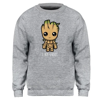

I AM GROOT Mens Spring Cute Kawaii Crewneck Hoodies Avengers Tracksuit Jumper Tops Pullover Sweatshirt Black Print Street Hoody