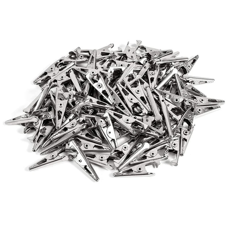 Alligator Clips Electric Test Clamp Test Clip Test Leads Alligator Clip Adapter Electrical Clamp 100PCS 1.06IN / 27mm Mini Metal Alligator Clips, Crocodile Clamps Silver Tone Nickel Plated Test Line Spring Clamps.