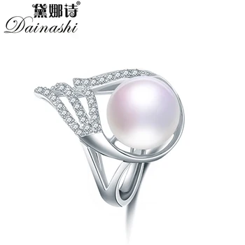

Dainashi Gorgeous Fashion 100% Genuine Freshwater Cultured Pearl Ring 925 Sterling Silver Angel Zircon Crystal Adjustable Ring