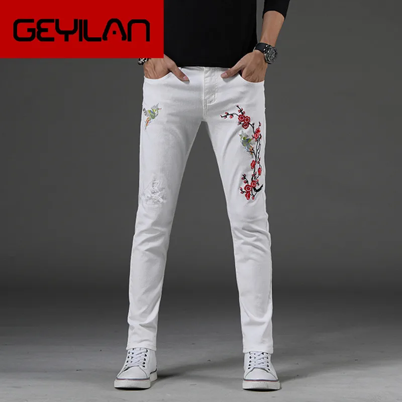 

Jeans Men's Autumn Fashion Fashion Embroidered Stretch Slim Pants Youth Korean Men's Long Pants More size 28-34 36 38