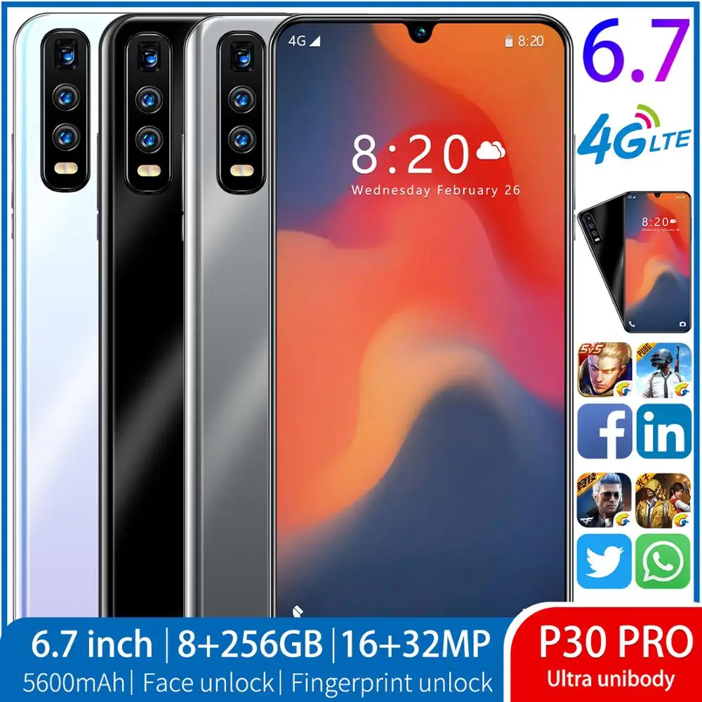 2020 New 4G P30Pro Mobile Phone 8G 256G Dual Card