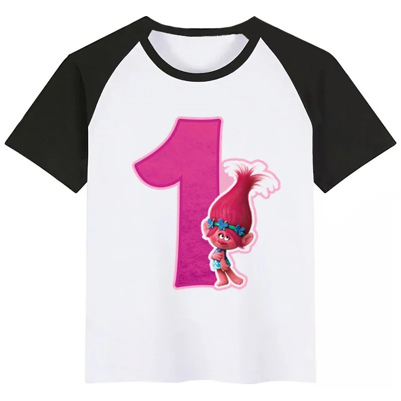 

Happy Birthday Number 1-9 Trolls Baby Boy Girl Tshirt Kids Boys Top Child Print Tee Funny T-shirts Summer Short Sleeve