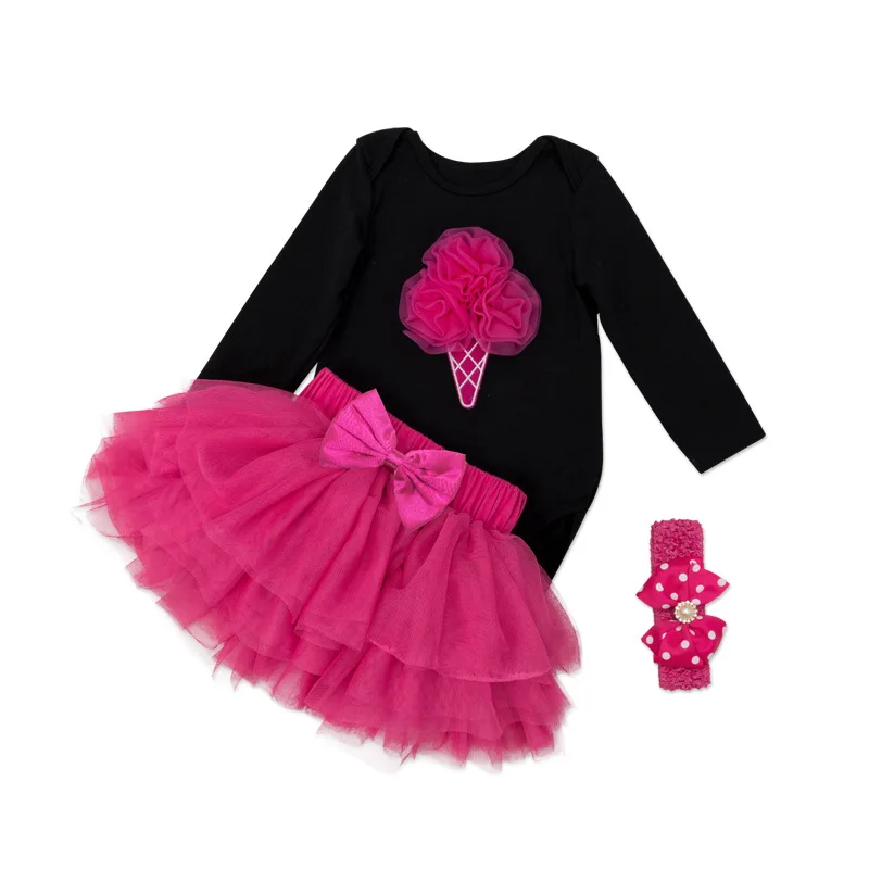 Baby Ruffle Skirts Set Lovely Cat print Girls Saia Tutu Pettiskirt Party Dance Skirt Sets Crossbones Bodysuit and Headband - Цвет: T0220