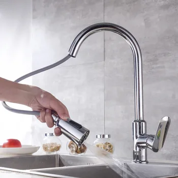 

Pull out the sink kitchen faucet copper dual-function pull-out hose to stop the rotary dishwasher cold and hot water faucet 003A
