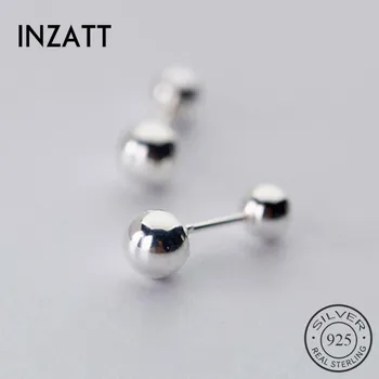 

INZATT Real 925 Sterling Silver Minimalist Round Bead Earrings For Fashion Women Party Fine Jewelry Geometric Accessories