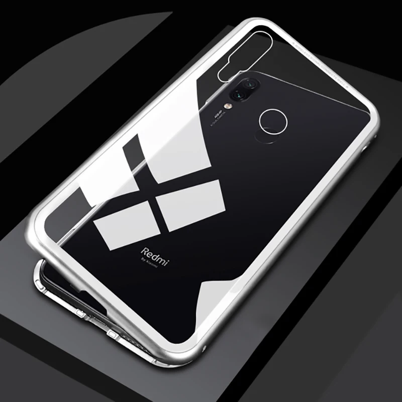 GKK чехол с магнитной адсорбцией для Xiaomi Redmi Note 7 8 Pro Чехол с одной стороны закаленное стекло задняя крышка для Xiaomi Redmi 7A 8A Coque - Цвет: Silver