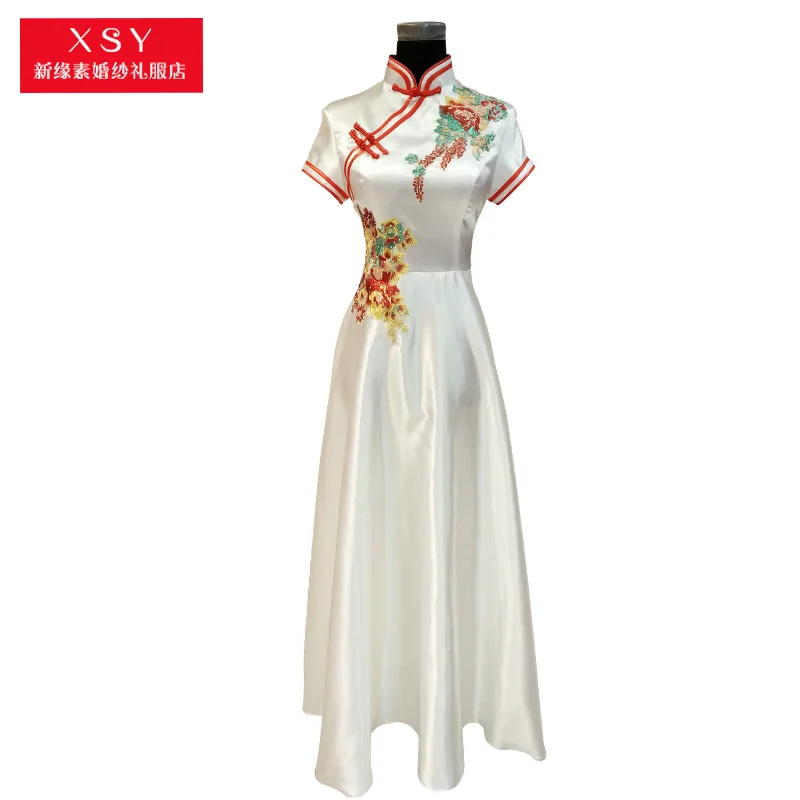 

Retro Slim Fit Ethnic-Style Performance Formal Dress Embroidered Performance Wear Stand Collar Half-sleeve Shirt Performance For