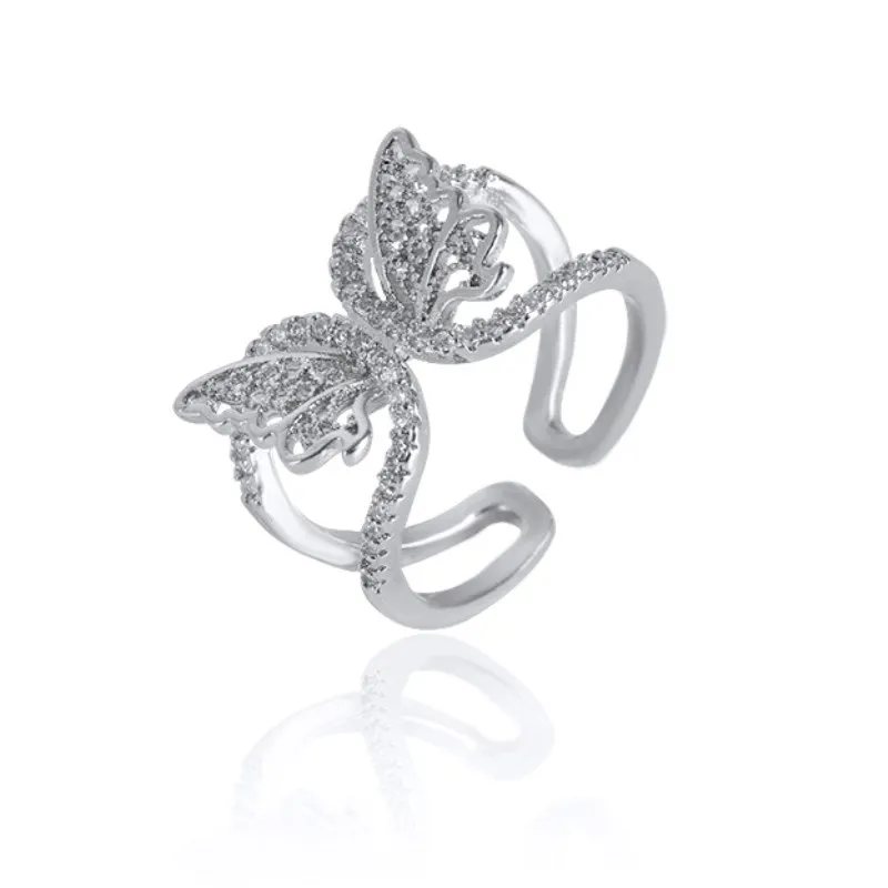 

Silver fashion jewelry Inlay Butterfly Ring hollow butterfly ring opening ring
