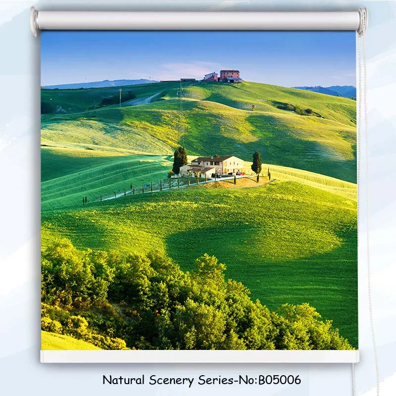Tipiace Hd Digital Printing Pastoral Countryside Style Half Shade Full Shade Custom Made Roller Blinds for Dinning Study Room