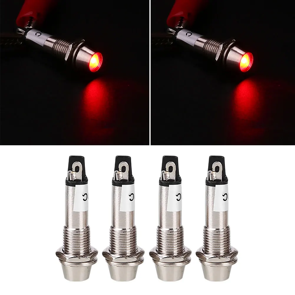 4pcs/Set LED Dashboard Warning Signal Lights Lighting Fixture 12V 8mm Durable