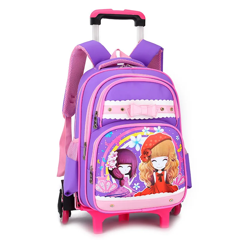 bags Trolley children School Bags Girls backpacks Wheels Travel waterproof Luggage backpack kids Rolling detachable schoolbags - Цвет: 6 wheels purple