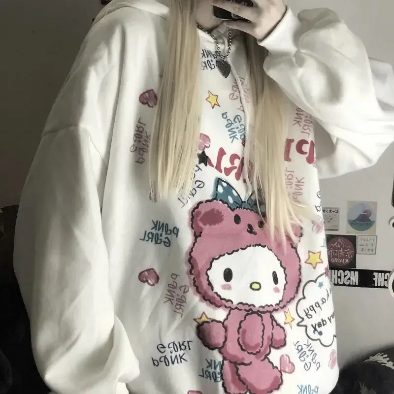 

Graffiti Bear Hoodie Tops Hip Hop Harajuku Casual Pullover Girls Cute Cartoon Hooded Sweatshirts Women Aesthetic Vintage Clothes