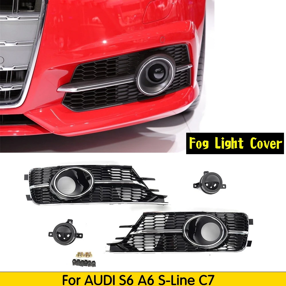 For A6 to S6 Fog Lamps Lights Mask Cover for Audi C7 Standard Bumper Only 2016 2017 2018 Front Grille ABS Chromed | Автомобили и