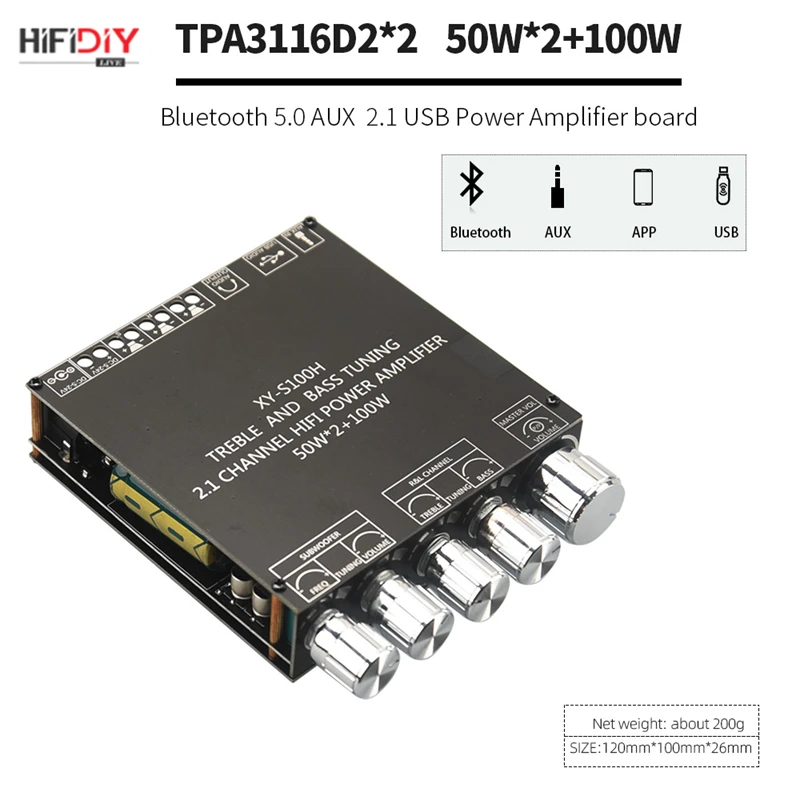 Купить TPA3116D2 Bluetooth 5 0 2 1 канала Мощность аудио стерео сабвуфер усилитель доска 50WX2 + 100 Вт | Усилители мощности (1005002778121545)