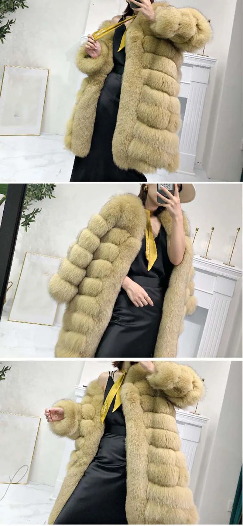 Зимнее женское модное пальто из лисьего меха