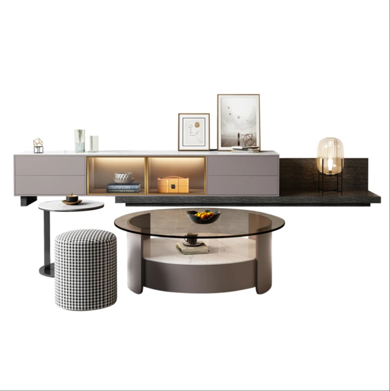 

Каменные плиты можно вытягивать, ТВ-шкаф, кофейный столик, комбинация, новый современный простой размер, в семейном стиле, для гостиной, ТВ-тумба