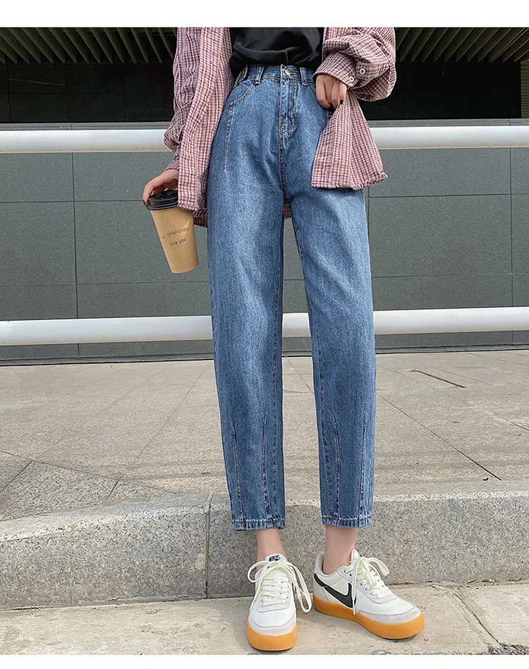 syiwidii high waist jeans woman 2020 new casual fashion skyblue Harem Pants street style women street style Spliced mom jeans