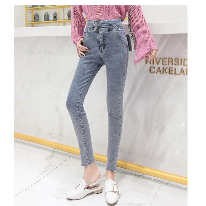 

JUJULAND New Women's High Waist Jeans Pencil Stretch Denim Pants Female Slim Skinny Trousers Calca Jeans 8520