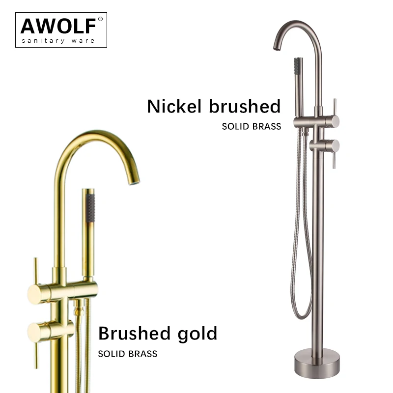 Badezimmer-Badewannen-Wasserhahn, Stehender Wasserhahn, Roségold, Messing, Duscharmatur, Gebürstetes Nickel, Mattschwarzes Chrom, Doppelgriff, Ah3017