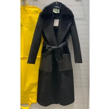 11,21 высококлассная модная куртка с меховым воротником, шерсть, ткань с буквенным принтом, пэчворк, натуральная кожа, карман, темпераментное шерстяное пальто