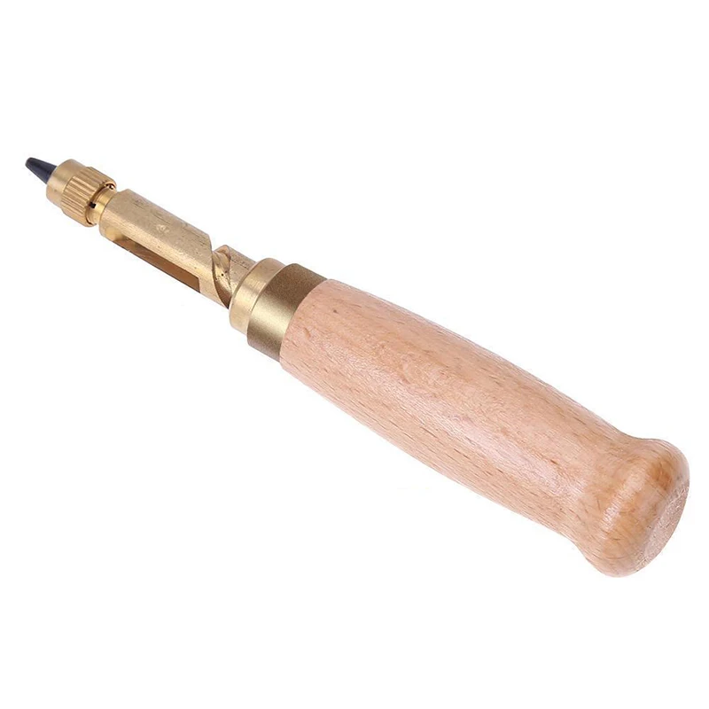 1Set DIY Hand Craft Stitching Tool Wooden Handle Screw Leather Hole Punch Leather Stitching Tool with 1.5-4mm Tips