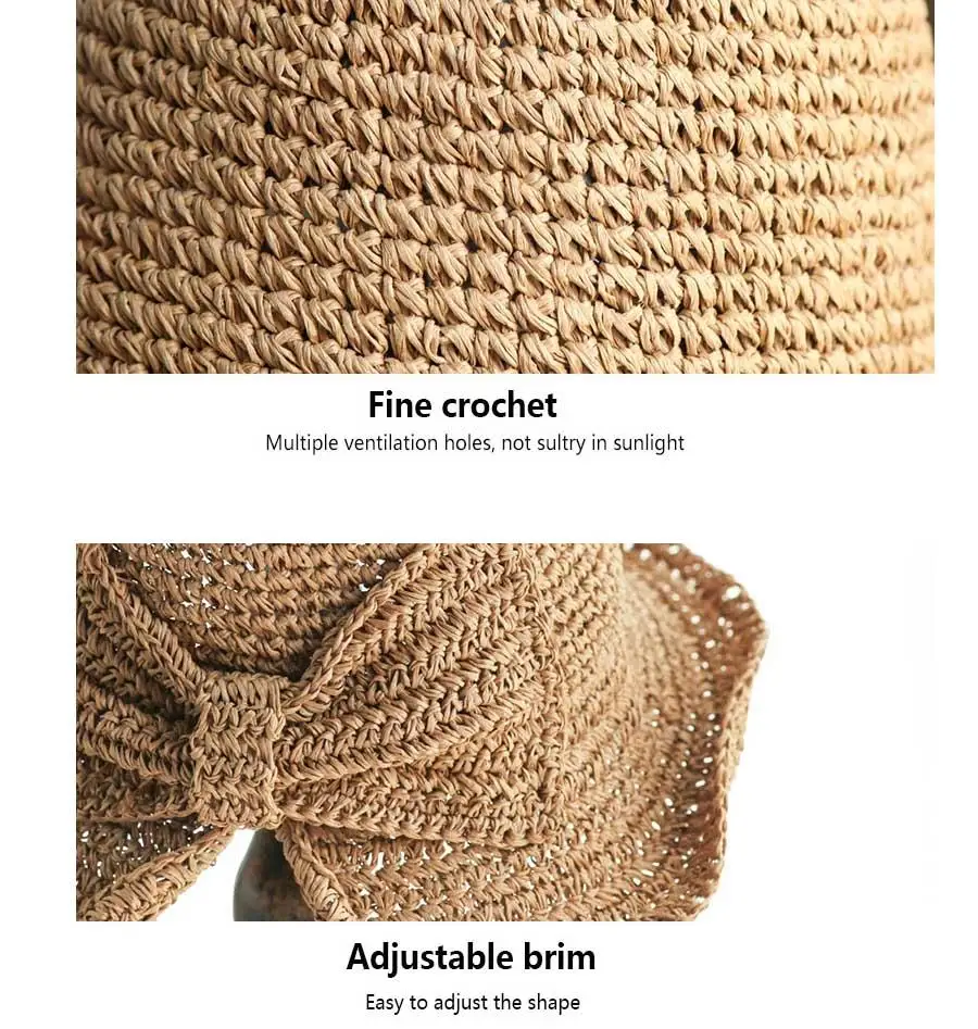 Summer Women Hat Korea Style Sun Hat Lafite Straw Brim Style Beach Fisherman's Foldable Seaside Travel Leisure Hat