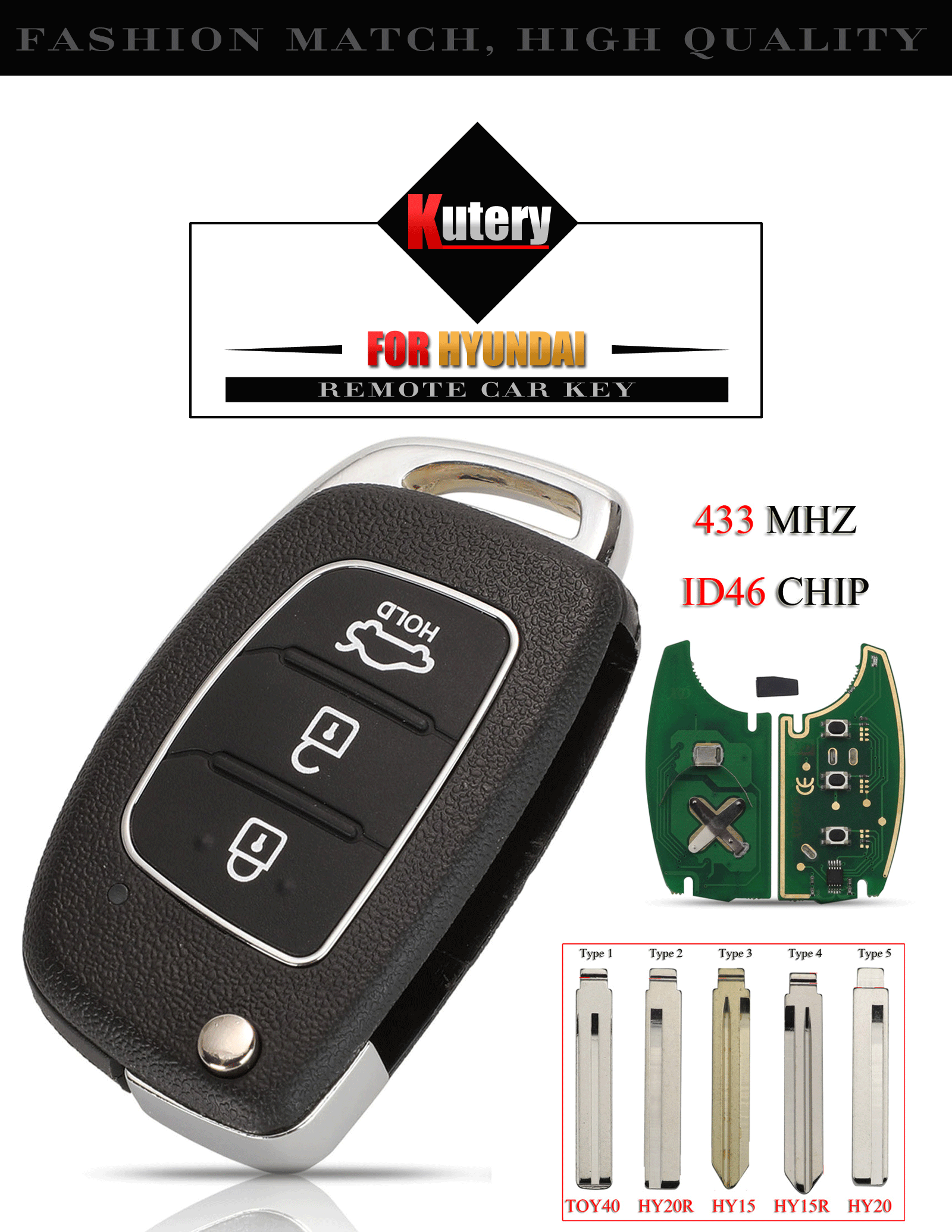Jingyuqin Fernbedienung Smart Auto Schlüssel Für Hyundai IX45 I30 Accent Elantra Solaris Sonata Tucson Santa Fe 3 Tasten 433Mhz ID46 Chip – Detail 1