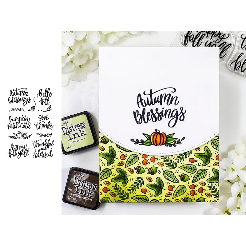 

4*6 Inch Clear Transparent Stamp Pumpkin Fall Leaves Thankful Phrase Letter DIY Craft Paper Cards Making Template 2020