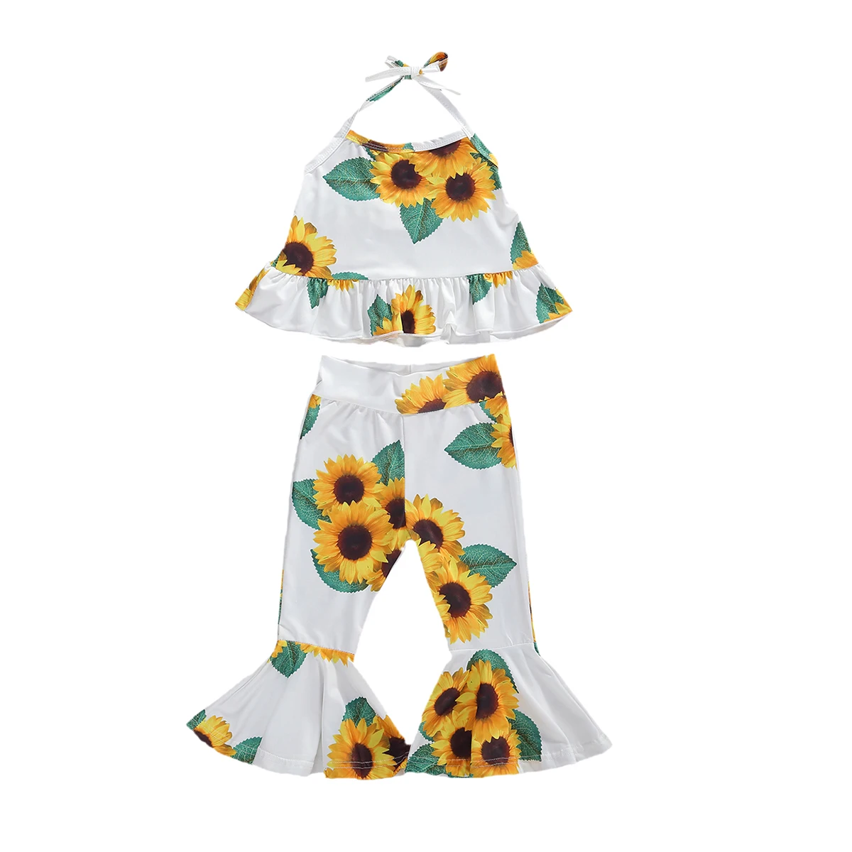 Summer Infant Baby Girls Sunflowers Clothes Sets Sleeveless Belt Vest